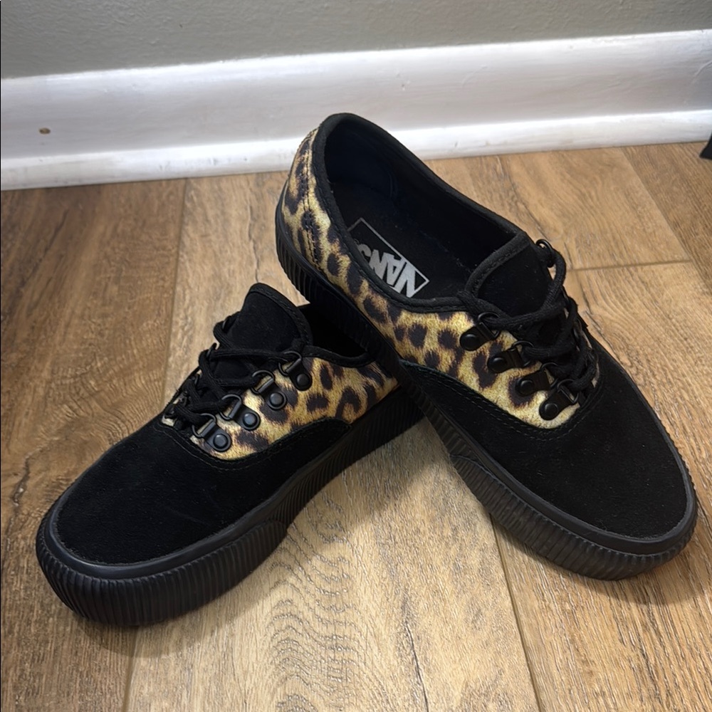 Vans Women's Black and Leopard Sneakers